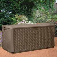 4ft x 2ft (1.46 x 0.73m) Suncast Resin Wicker Deck Box & Plastic Garden Storage