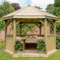 12ftx10ft (3.6x3.1m) Luxury Wooden Furnished Garden Gazebo with Traditional Timber Roof - Seats up to 10 people