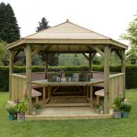 15ftx13ft (4.7x4m) Luxury Wooden Furnished Garden Gazebo with Timber Roof - Seats up to 19 people
