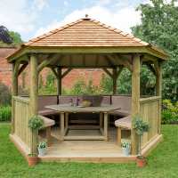 13ftx12ft (4x3.5m) Luxury Wooden Furnished Garden Gazebo with New England Cedar Roof - Seats up to 15 people