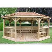 17ftx12ft (5.1x3.6m) Premium Oval Furnished Wooden Garden Gazebo with New England Cedar Roof - Seats up to 22 people