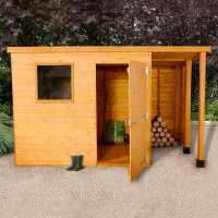 7ft x 5ft Shed-Plus Champion heavy-duty Pent Shed - Single Door on Right with 3ft Logstore on Right (2.21m x 1.6m)
