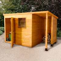 6ft x 8ft Shed-Plus Champion heavy-duty Pent Shed - Single Door on Left with Logstore on Right (1.82m x 2.42m)