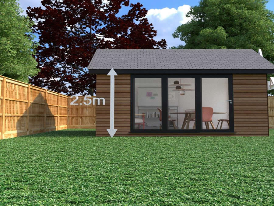 Apex roof cabin positioned away from boundaries