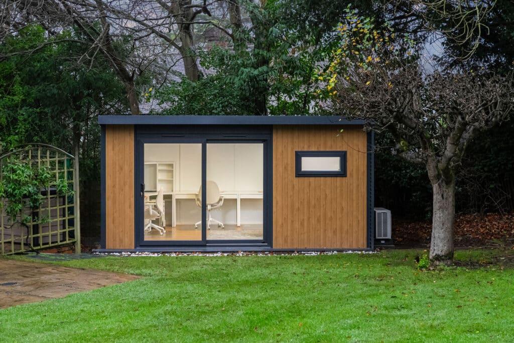 Minimalist contemporary cabin used as a remote working office