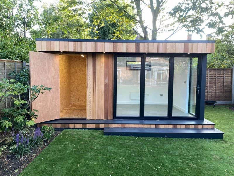Dual purpose timber garden building with separate rooms
