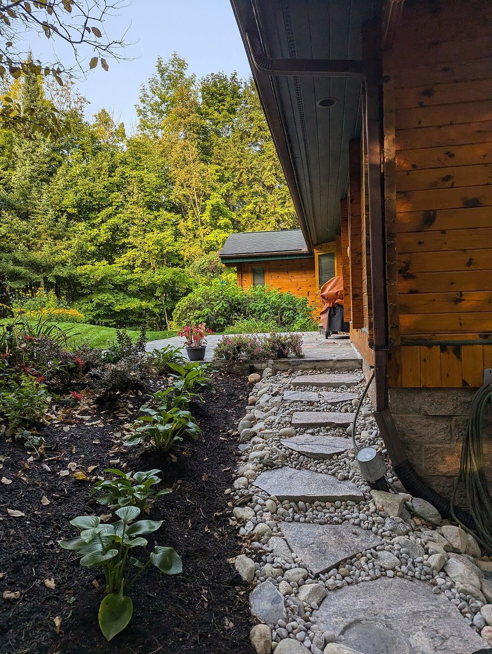 Access walkway between cabin and garden boundary