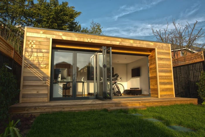 Garden office combined with a home gym room