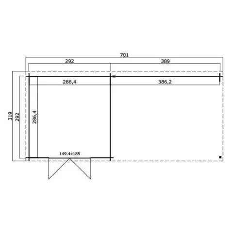 Illustration showing internal dimensions of a log cabin