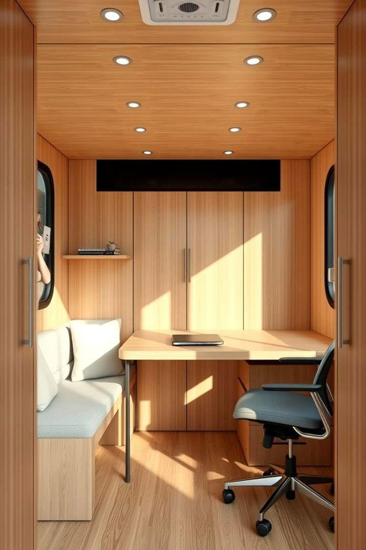 Small garden office with efficient workstation layout