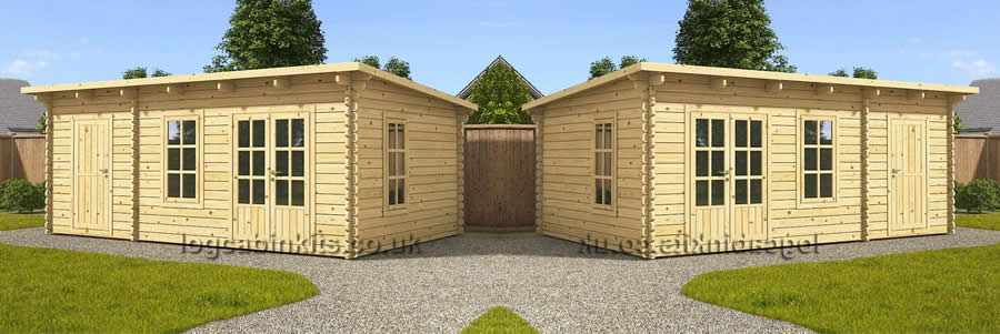 Mirror image log cabin side shed configuration