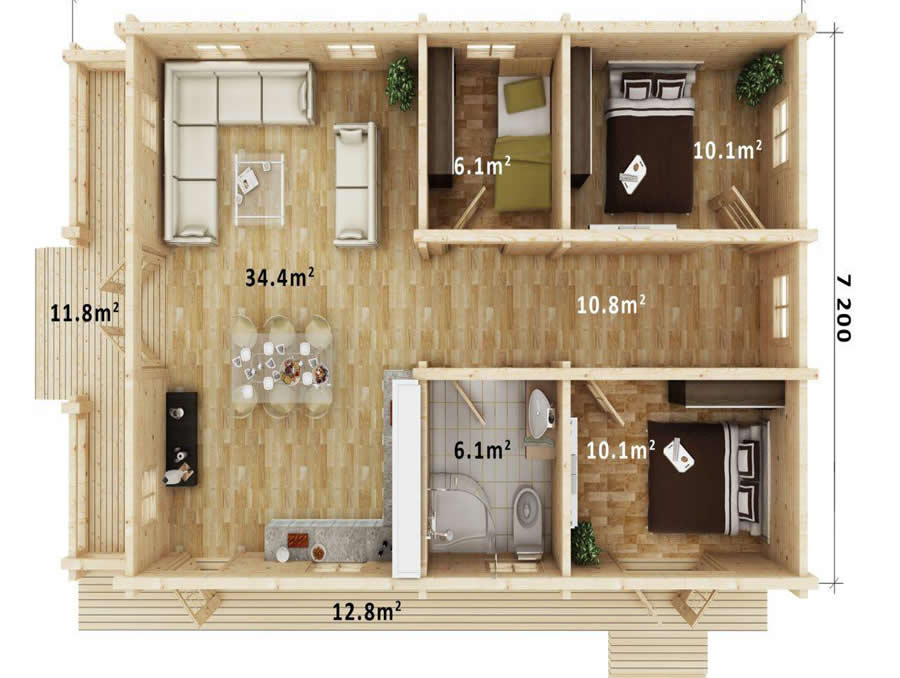 Medium sized multi-room cabin layout
