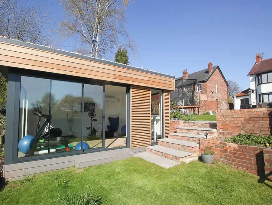 Garden office adjacent to a family games room