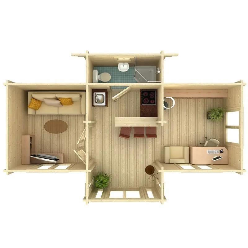 Window positioning in a multi room garden cabin