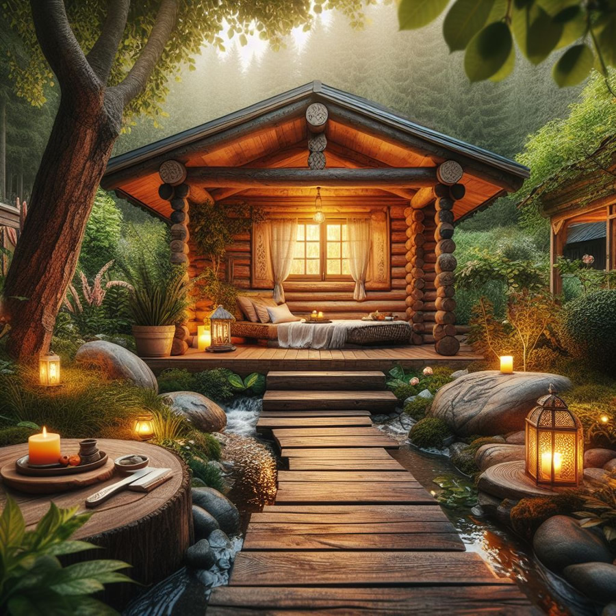 Tranquility Garden Log Cabin
