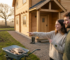 UK couple outside multi-room log cabin
