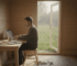 Remote worker in garden office cabin