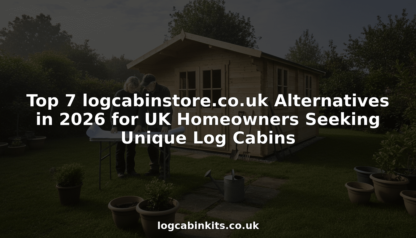 UK homeowners beside newly built garden log cabin