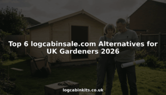 UK couple comparing garden log cabins
