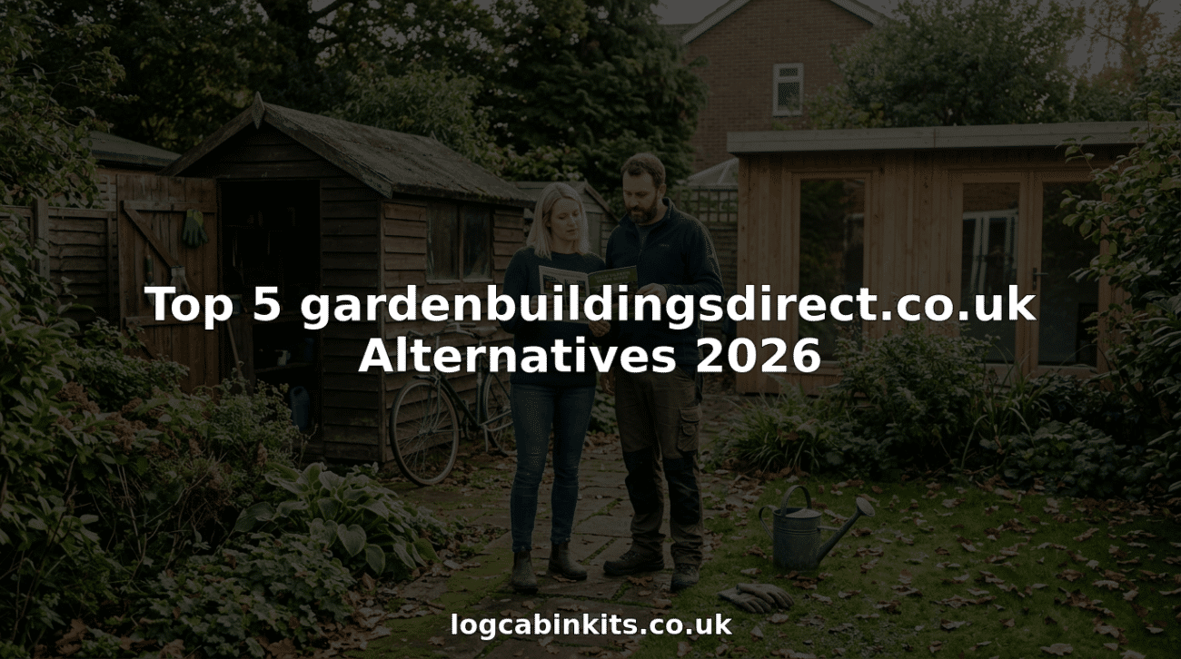 Homeowners reviewing log cabin alternatives in garden