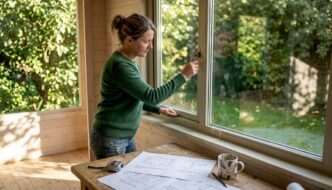 Person adjusting double-glazed window in cabin