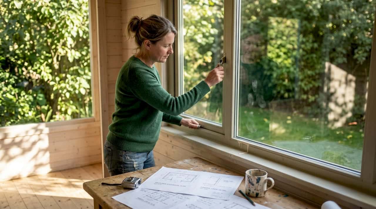 Person adjusting double-glazed window in cabin