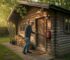 Homeowner checking log cabin fire safety