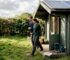 UK garden cabin with roof solar panels