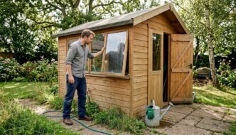 Man opening window for garden cabin ventilation